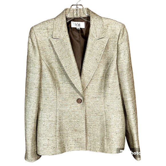 Le Suit 8P Champagne Beige 3-Piece Blazer Vest Skirt Set Quiet Luxury Career - Picture 2 of 12